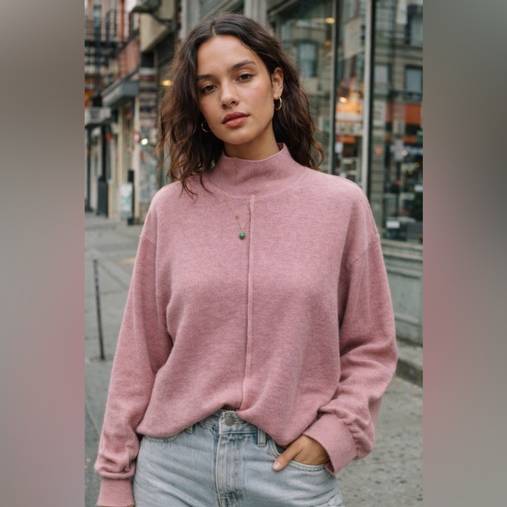 Urban Outfitters UO Charlie Slouchy Turtleneck Sweater Rose Pink Oversized Knit